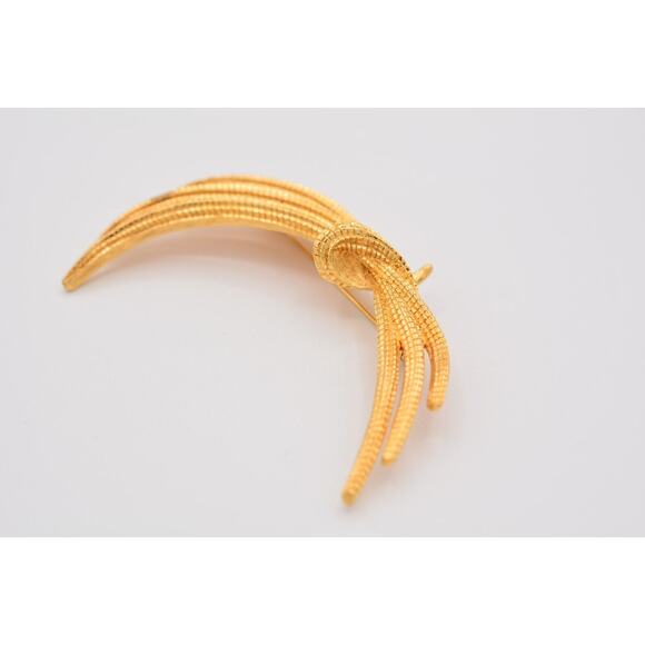 Monet Vintage Bow Pin Brooch Textured Brushed Gold Signed 1990s Bin1 - Picture 5 of 12